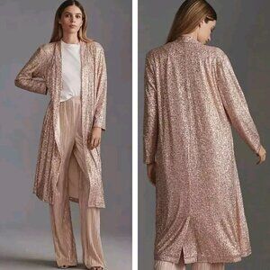 Anthropologie Mare Mare Sequin Longline Duster, Rose Gold Sequin Jacket